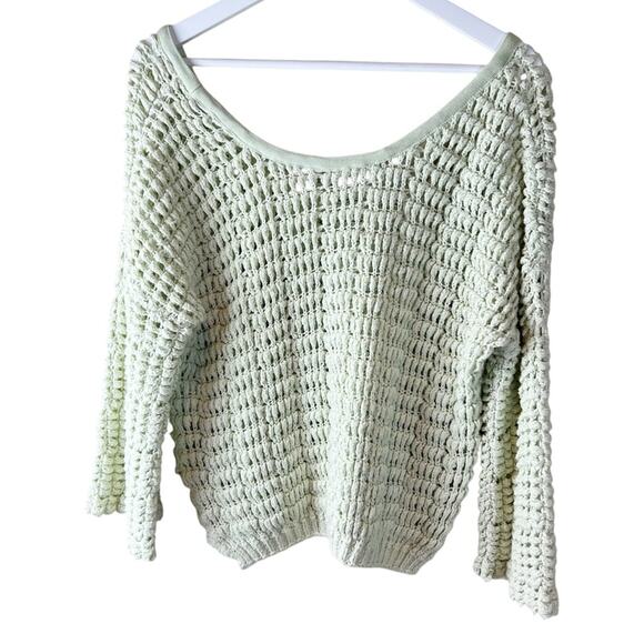 Free‎ People Cozy Pullover Sweater Sugared Mint Sz S Open Knit Cropped Crochet - Picture 10 of 10